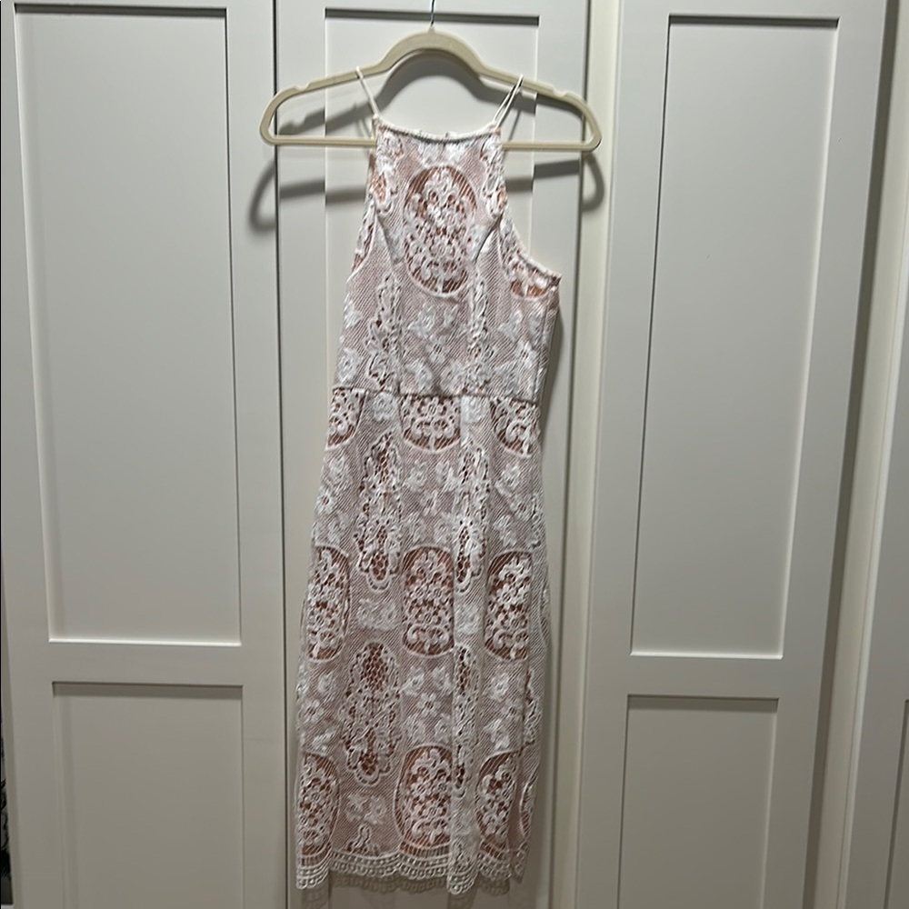 Elegant White and beige Lace Dress